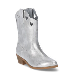 Wonder Nation Girls Boots Fashion Metallic Heart Cowgirl Western Silver Size 6